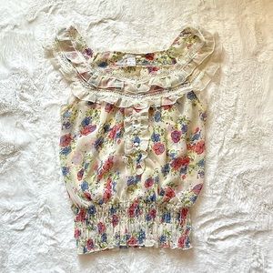 Cottagecore Cream Flower Top